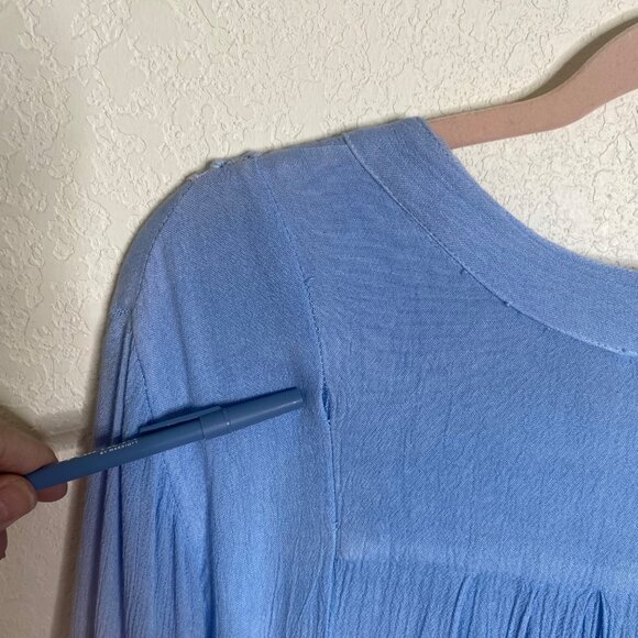 Ombre Blue Long-Sleeve Boho Tunic Dress S‎ Crochet Details Coastal - Picture 6 of 9